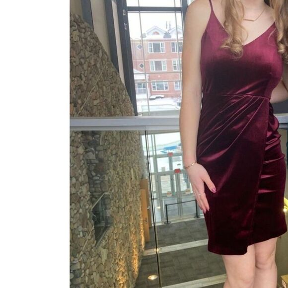 Ababalaya Dress Women's Small Dark Red Velvet Babydoll‎ Romantic Mini - Picture 4 of 9